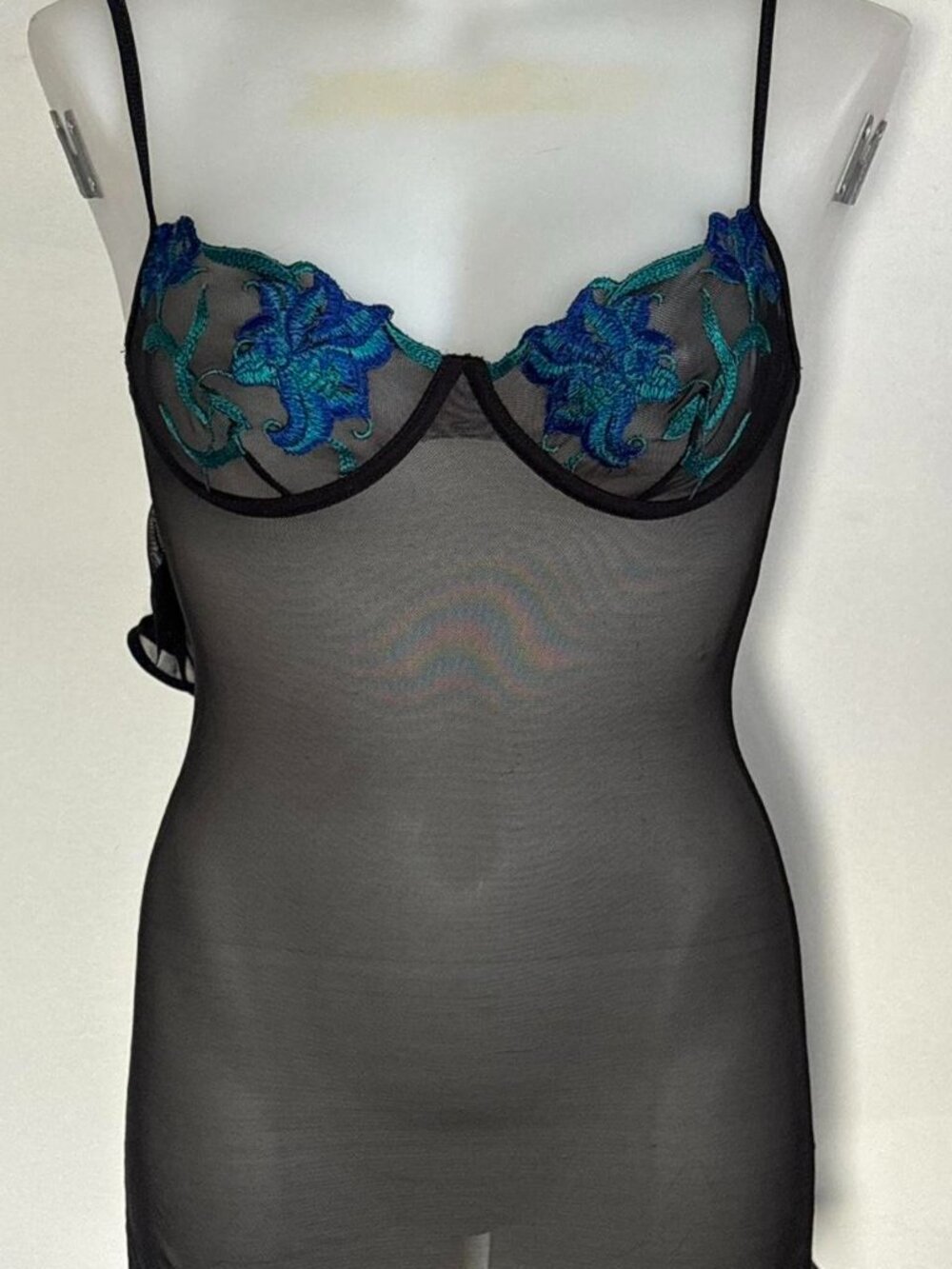 NWOT Dreamgirl black mesh chemise slip with matching thong